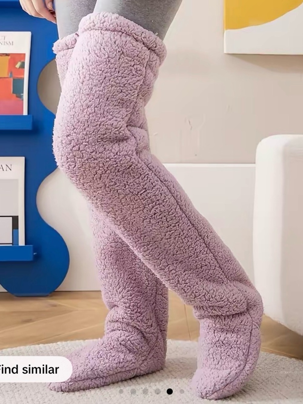 Cozy Over Knee High Fuzzy Long Socks - Lavender and Blue